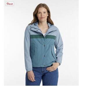 LL Bean Womens XL Mountain Classic Flannel Lined Hooded Rain Jacket Blue/ Teal